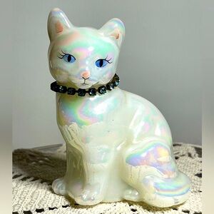 Signed Fenton Opalescent September Sapphire Calendar Cat #5165 Iridescent Glass